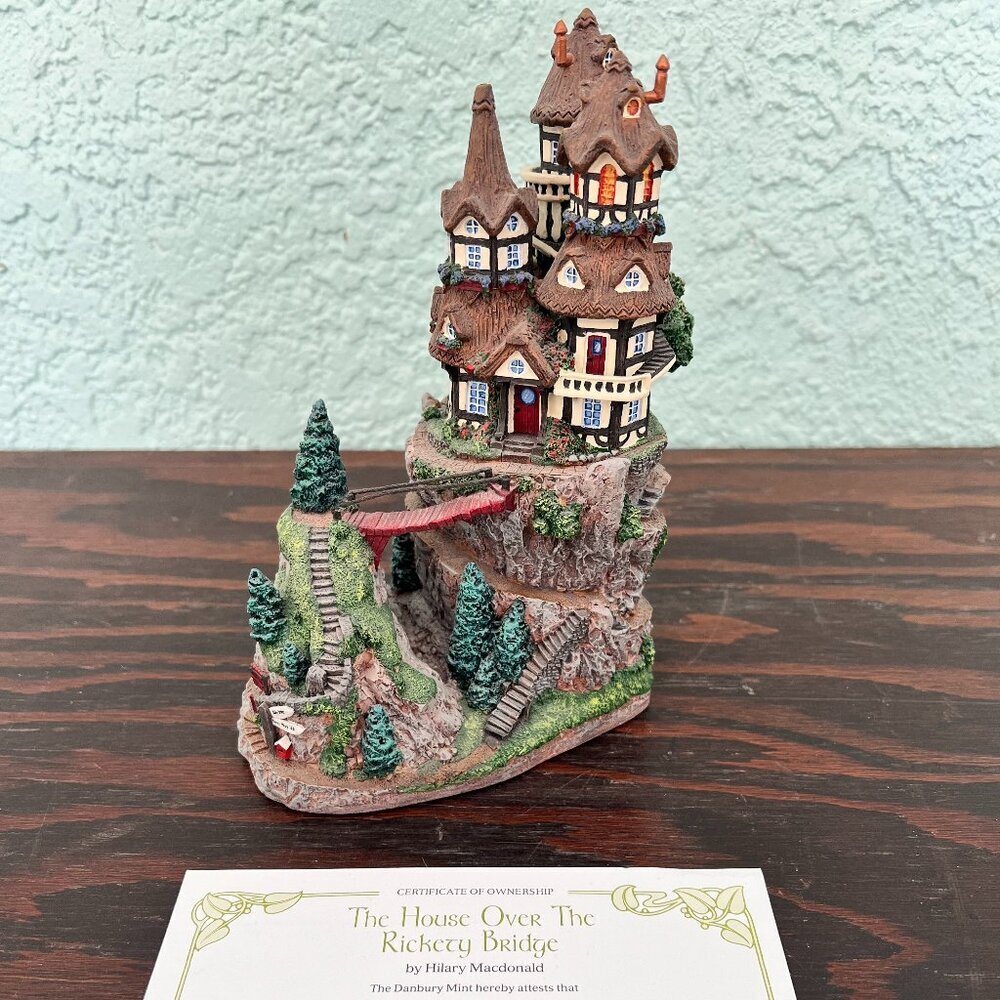 Danbury Mint Sculpture “The House Over the Rickety Bridge” w/ COA